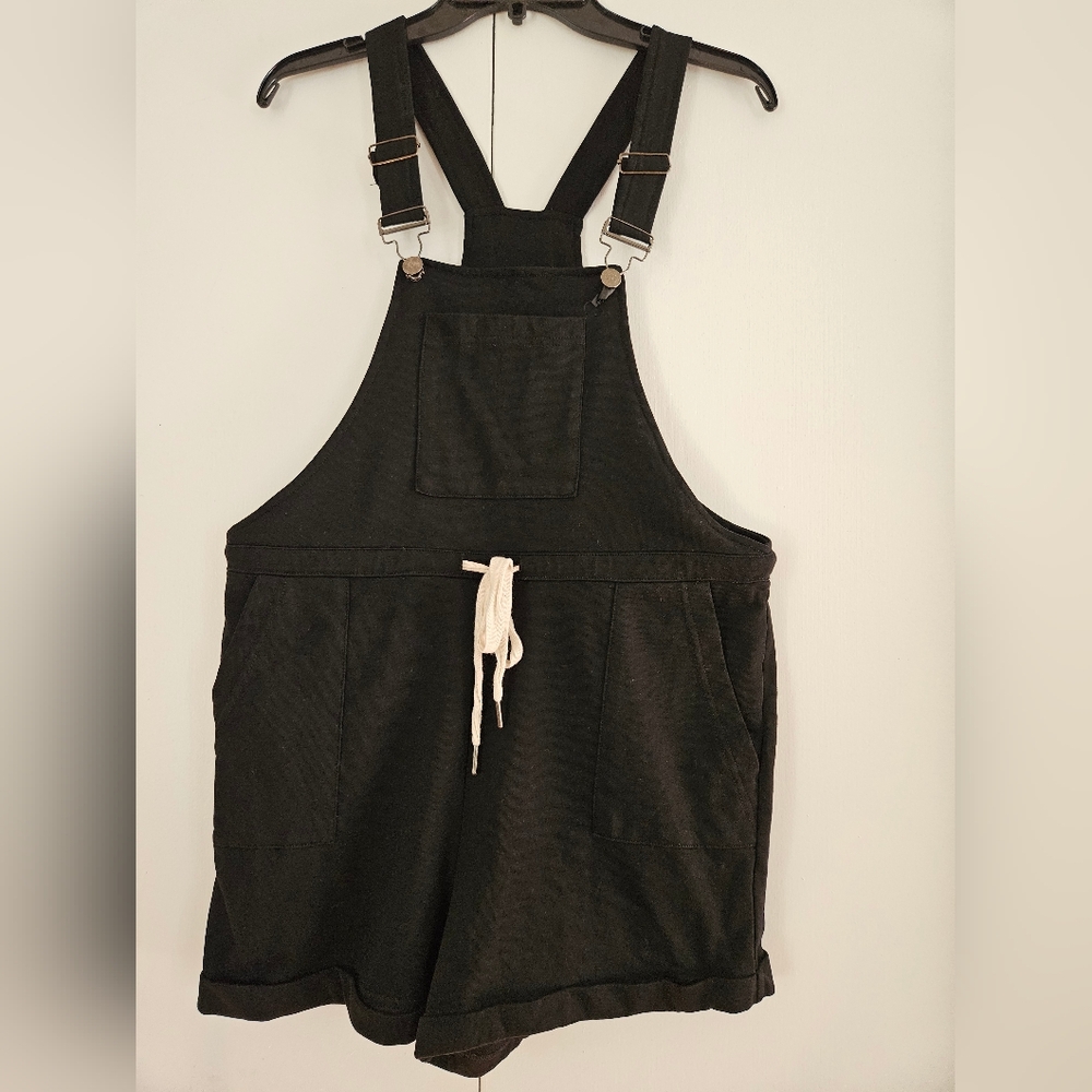 ANRABESS Black Short Jumpsuit Shouder Straps Cross Back Size S